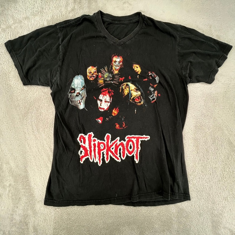 Slipknot Band T-Shirt Womens Large Black V-Neck‎ Graphic Preowned Heavy Metal